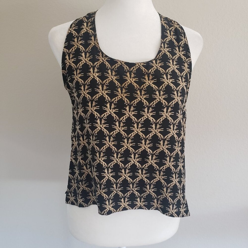 Timney Fowler London Silk Blouse Vintage Artsy Foxes Sleeveless Size S XS